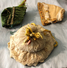 Antique Lot Baby Doll Bonnet Hats Millinery Flowers Velvet Feathers Lace Trim