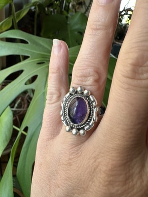 Beautiful Amethyst Ring In Native American Style Setting Size 6.75