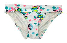 MARKS & SPENCER Ladies Swimwear White Floral Roll Top Bikini Bottoms UK 12