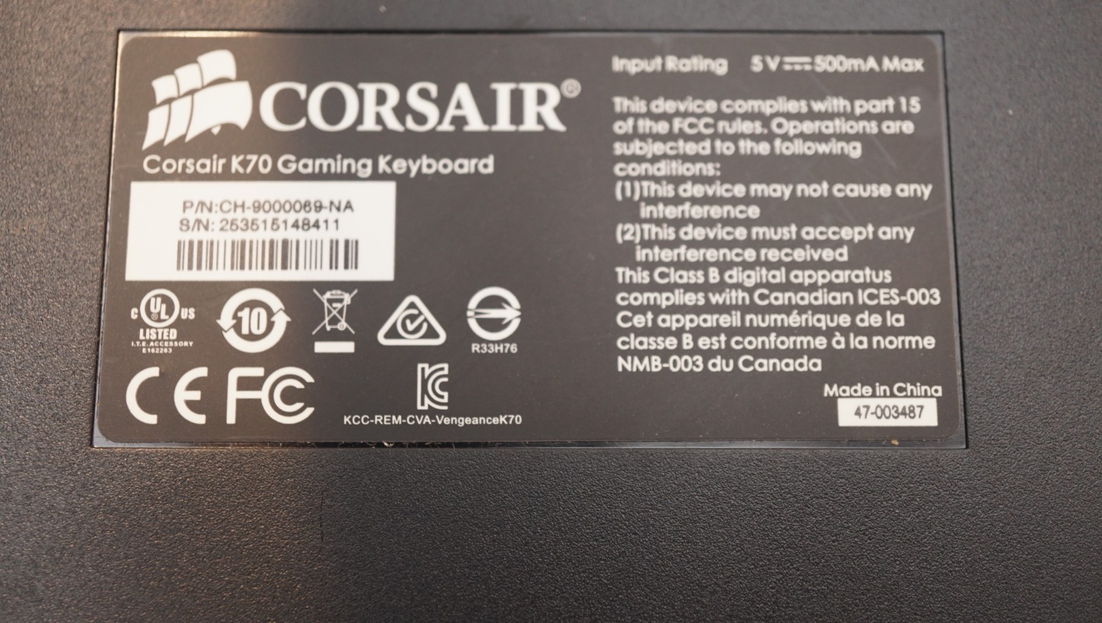 CORSAIR K70 RGB Mechanical Wired Gaming Keyboard. Volume Con