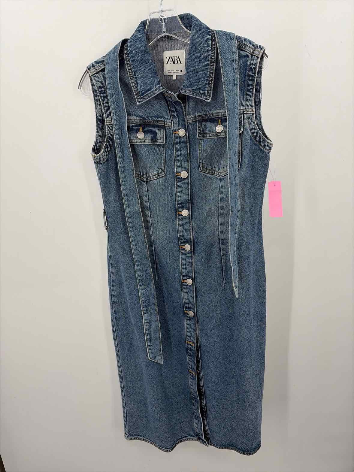 Pre-Owned Zara Blue Size Medium Denim Maxi Sleeveless Dress