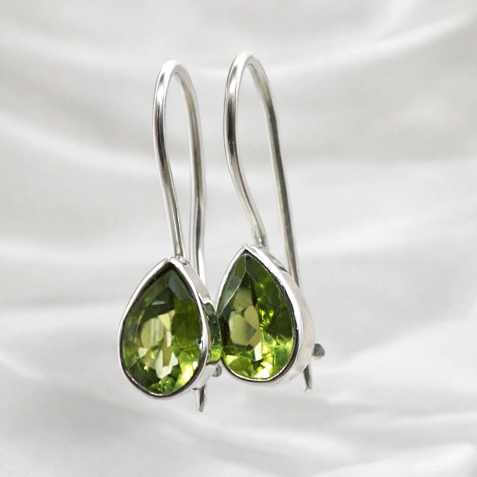 Peridot Ohrhänger echt Silber 925 Ohrringe Tropfen Sterlingsilber Grün hvts - Bild 1 von 4