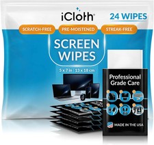 Screen Cleaner Wipes Individually Wrapped Travel Size Streak-Free 24 Large Wip