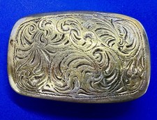 Western Floral Swirl Ornate Engraved Vintage Rounded Corner Belt Buckle