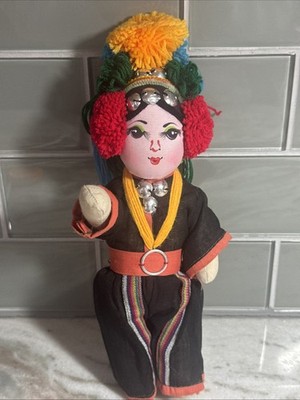 Thai Chiangmai Akha Tribal Ethnic Doll Vintage Stuffed Vibrant 10/11 