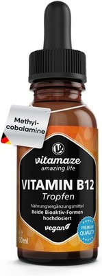 Vitamin B12 Tropfen hochdosiert & vegan 500 mcg, 50 ml (1700 Tropfen),... 