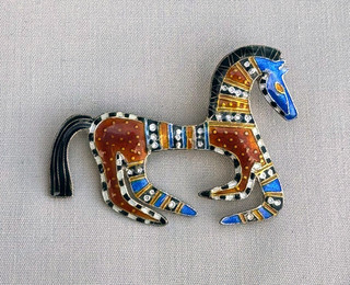 Sterling Silver & Enamel Tribal Horse Brooch Pin.;Y963