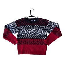 KRU Kids Red Black White Fair Isle Snowflake Knit Sweater Size 10/12 M
