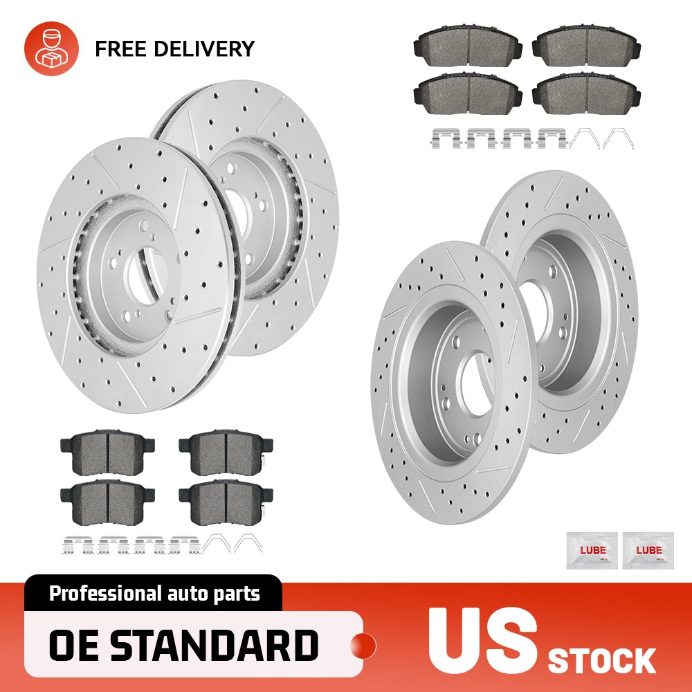 Front & Rear Drilled Rotors Brake Pads for Honda Accord 2010-2012 TSX 2011-2014