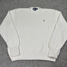 Polo Ralph Lauren Sweater Cream Off White Knit Size XL Essentials Vtg Old Money