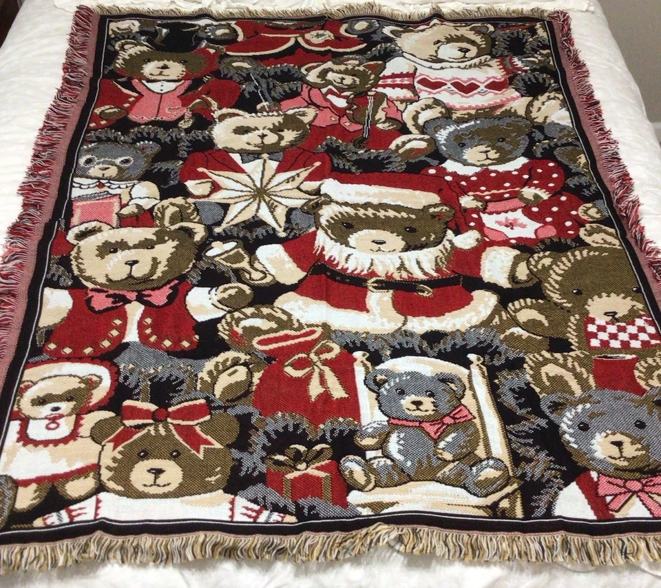 Vintage Northwest Company Christmas Bear Throw Blanket 46x58 Including Fringe - Image 2 of 4