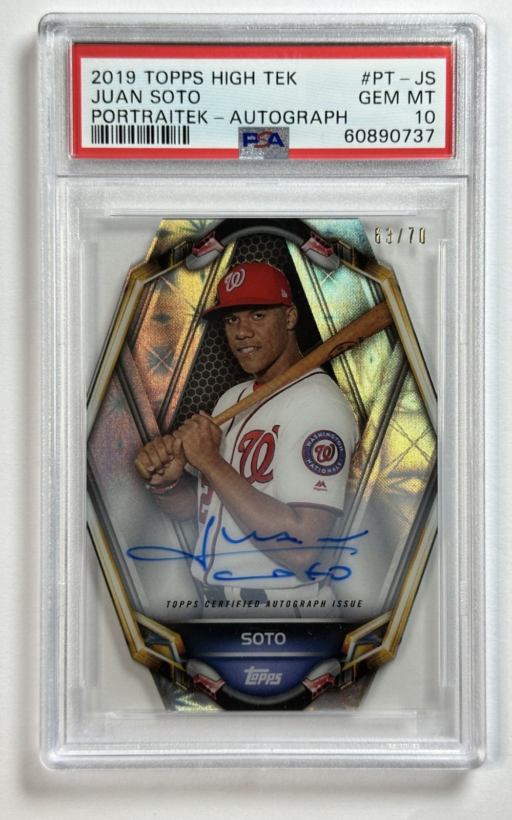 JUAN SOTO PSA 10 2019 TOPPS HIGH TEK #PT-JS PORTRAITEK AUTO 63/70 NATIONALS view 1