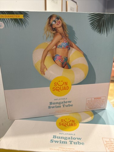 Sun Squad Inflatable Bungalow Swim Tube Yellow White Pool Float 42" Ages 9+