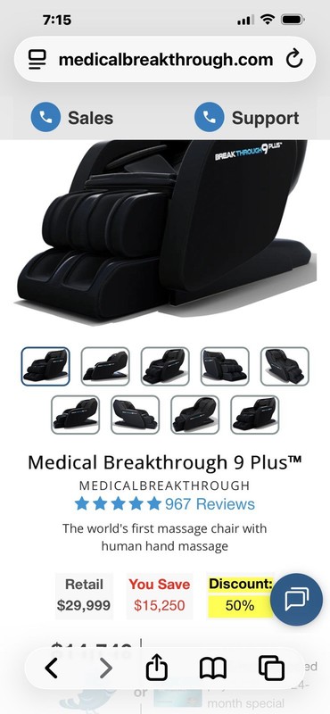 Medical Breakthrough 9 Plus 4D Massage Chair Black Faux Leather Remote