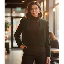 Vtg Maggieemeen Velvet Cropped Jacket Green Puff Sleeve Womens 10M USA Retro 80s