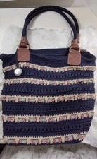 The Sak Cambria Large Tote Bucket Bag Crochet Purse With Ribbon Details Navy