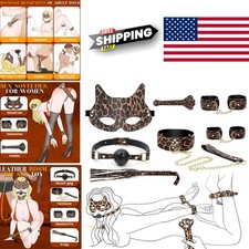 BDSM Leather Bondage Kit 7 Pieces Adjustable Cuffs Shackles Whip Blindfold