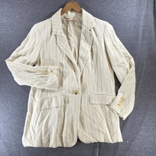 Free People Coastal Grandmother Pinstripe Blazer Small Linen Blend Cream Tan