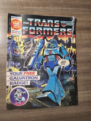 1987 THE TRANSFORMERS Marvel UK Comic Magazine #98 FVF 7.0 with Galvatron Badge!