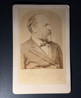 Antique President James A Garfield Cabinet Card Portrait Printed Signature 