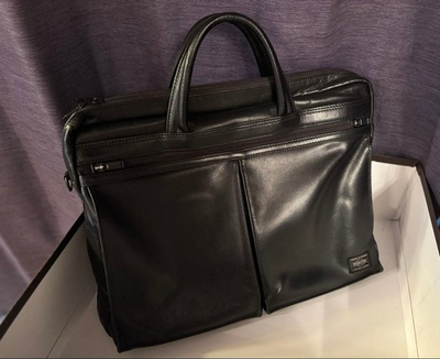 #ad PORTER Yoshida Bag Leather Briefcase Black Made in Japan Porter $283.63