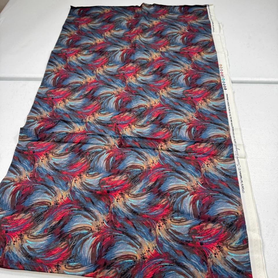 fabric tail feathers susan winget quilting cotton 43x72 2 yards red blue 32479 - Image 2 of 4