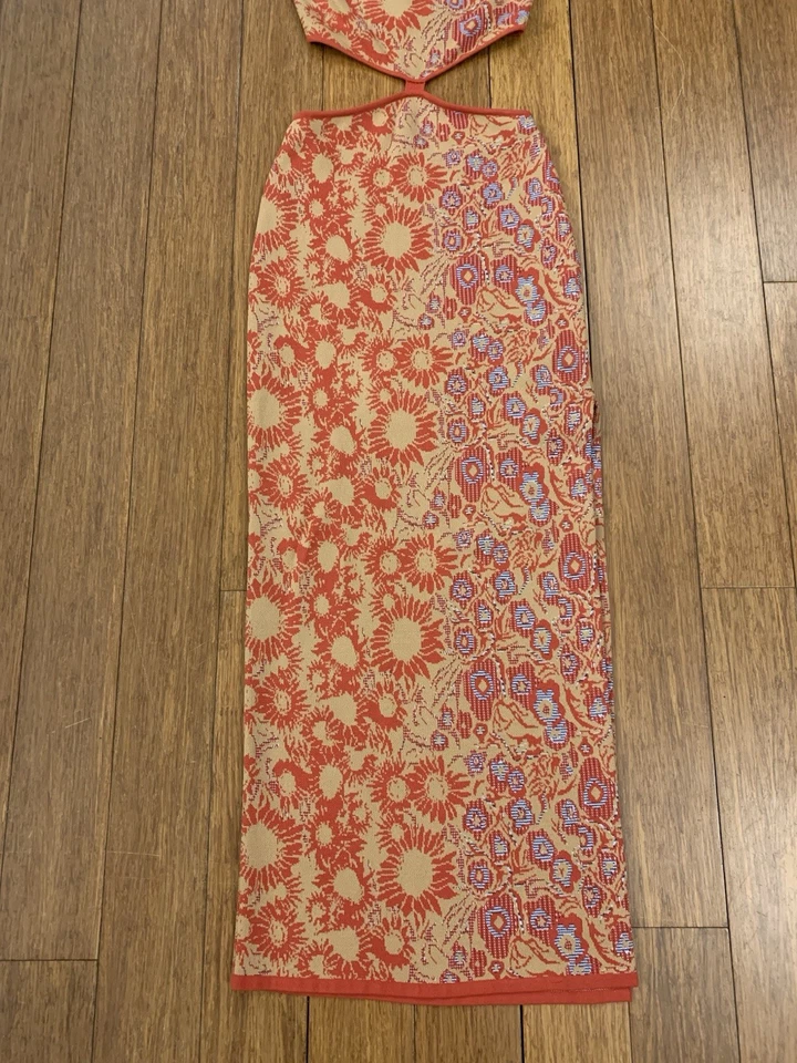 Bec & Bridge Red Floral Cut Out Phoenix Knit Body Con Midi Dress Size 6 - image 3 of 4