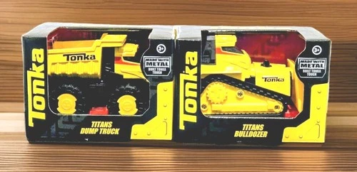 Hasbro - Set of 2 Metal Built Tonka Tough Titans Dump Trunk & Bulldozer Vehicles