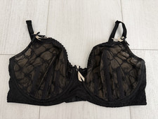 Vintage Frederick's of Hollywood Bra Sz 36DD Black Embroidered