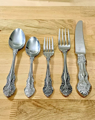  VINTAGE CROWN ROYALE STAINLESS FLATWARE- ROCOCO REVIVAL STYLE, JAPAN-36 pieces