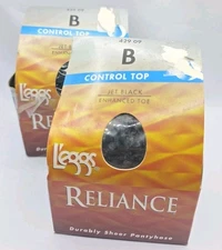 2 L’eggs Reliance Pantyhose Control Top Size B Jet Black New 42909 1 Pair