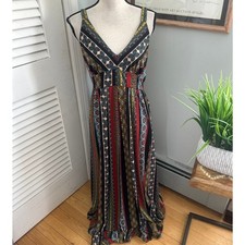 Tahari Dress Womens Medium Colorful Maxi Bohemian Paisley Goddess Resort Chic