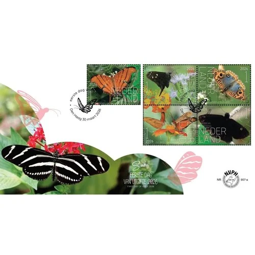 Netherlands 2026  nature:  Butterflies  of Saba FDC 907 a/b   mnh