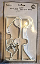 Dunelm White 3 Double pole brackets 28 & 15mm poles for layering curtains BNIP