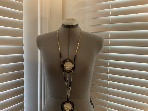 Stella Dot Long Necklace Layer Blue Druzy Golden Beaded Crystal Labradorite