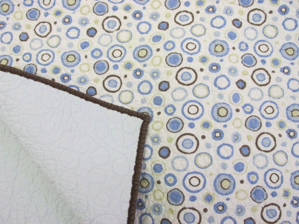 Manta Cuna Edredón Azul Marrón Círculos Lunares Algodón Juego Mat 35 x 42 por Tiddliwink Foto 3 de 4