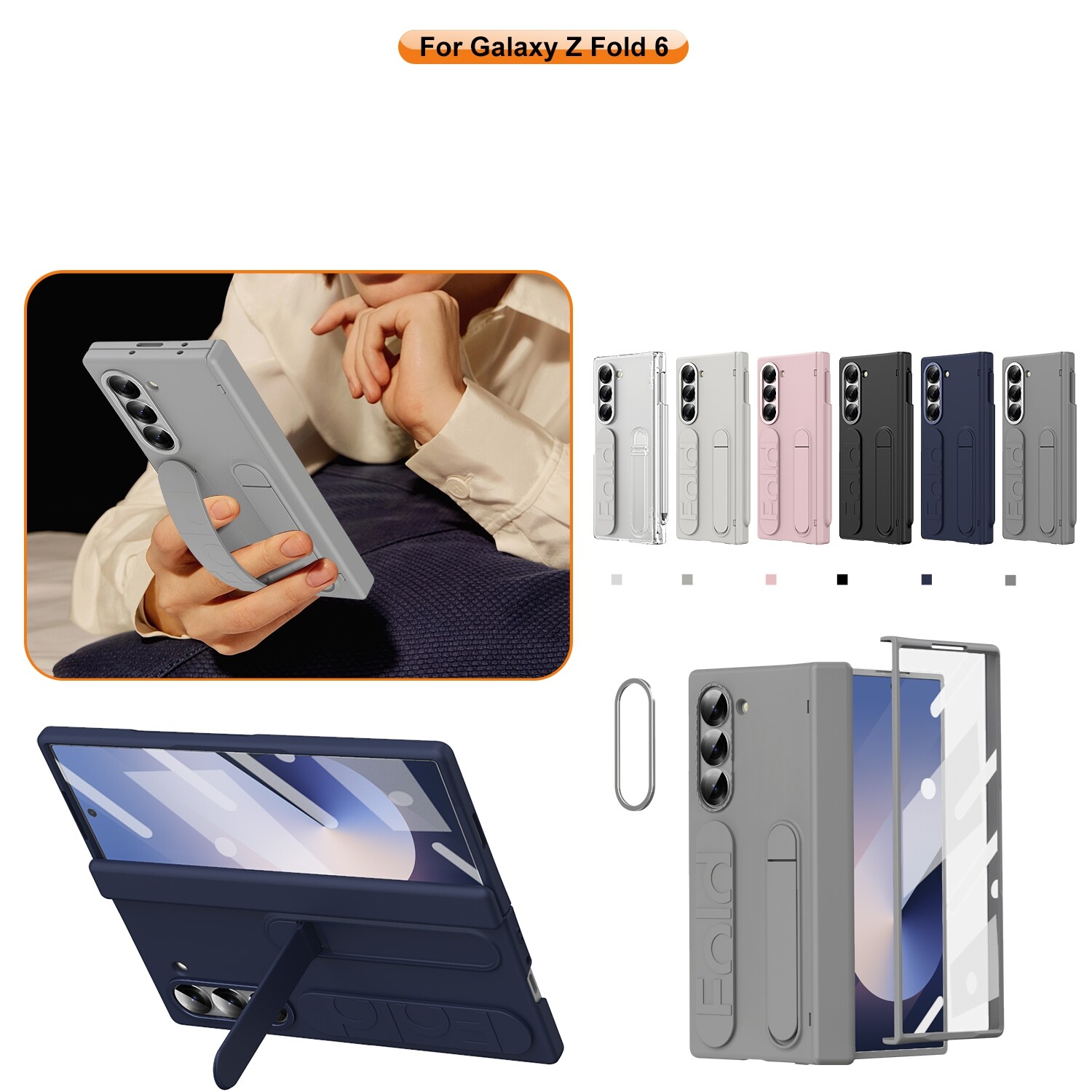 For Samsung Galaxy Z Fold 6 TPU Case with Screen Protector& Wristband S Pen Slot-image