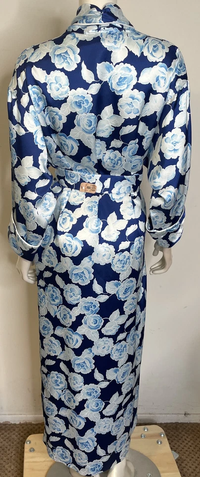Bata Larga Vintage Christian Dior Saks Azul Floral S M Punto Cinturón Foto 2 de 4
