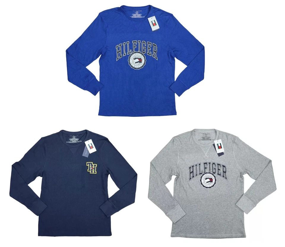 Tommy Hilfiger Tejido Gofre Manga Larga Cuello Redondo Prendas para Dormir Para Hombre Camiseta Nueva con Etiquetas