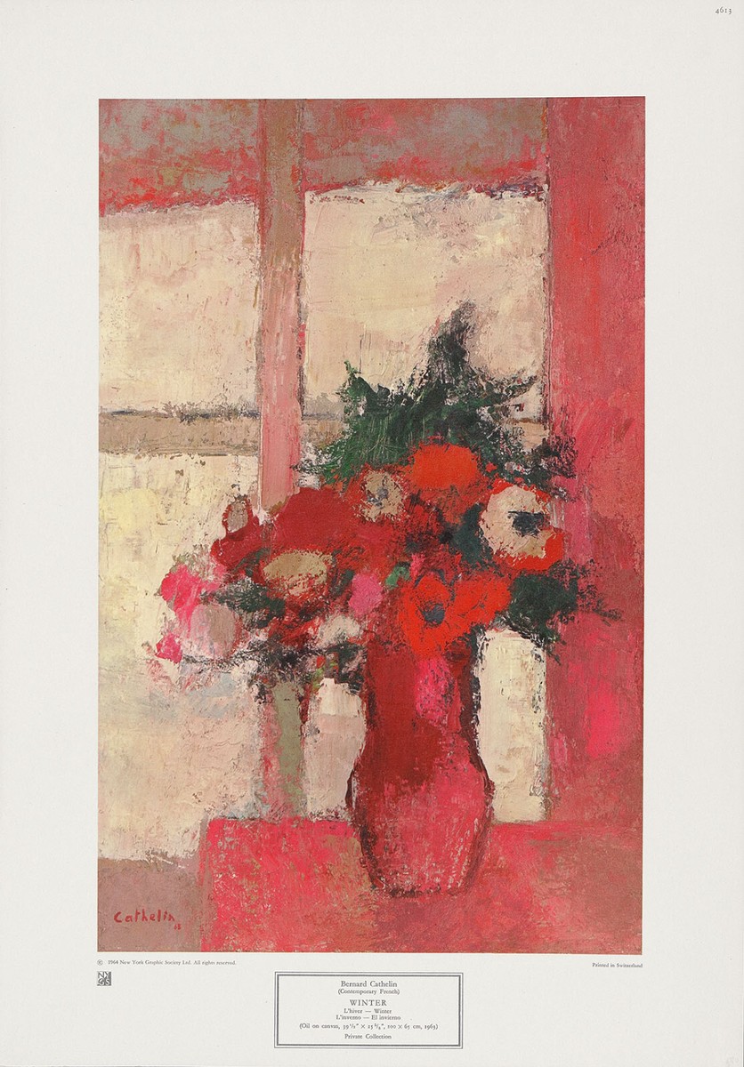 Bernard Cathelin 原画　直筆サインあり BERNARD CATHELIN Rare Vtg 1964 Still Life Halftone Litho-Print