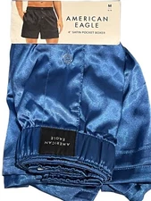 NWT AMERICAN EAGLE Satin Pocket Boxer Sz M-L-XL Blue #74