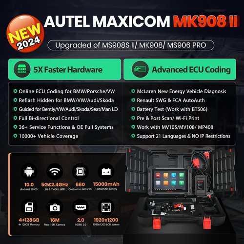 AUTEL MaxiSYS MK908 II OBD2 Diagnóstico Sistema Completo Codificación ECU BT - Imagen 4 de 18