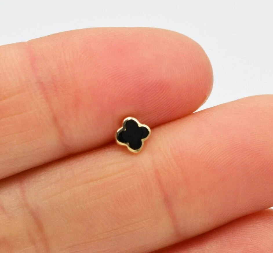 14K Solid Gold Flour Leaf Clover Stud Piercings For Women Nose Wedding Gifts. - Image 3 of 4