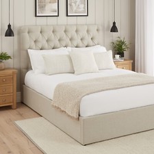 4ft 6in Double Bed Chesterfield Button Size Storage Ottoman Natural Linen Fabric