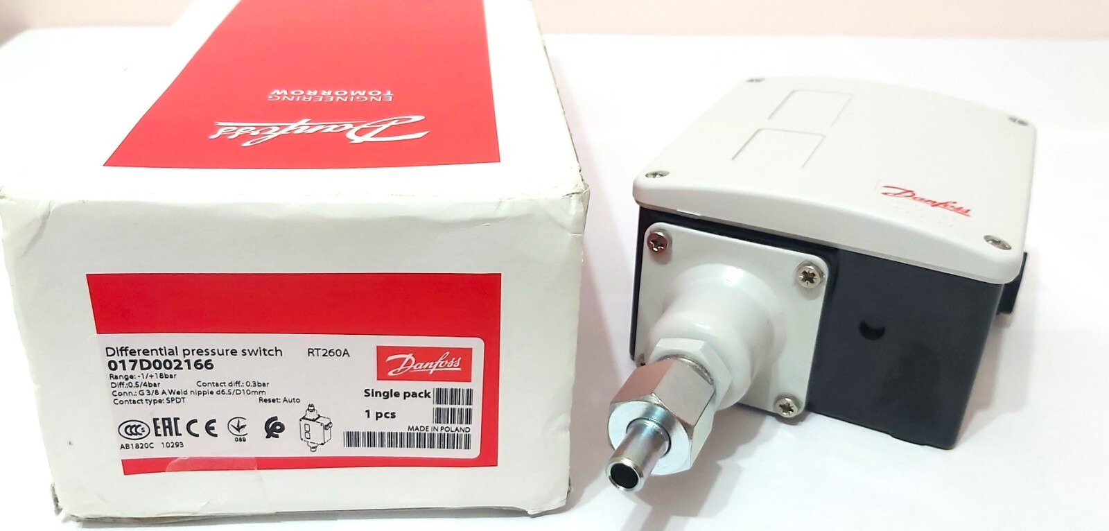 Danfoss 017D002166 Differential Pressure Switch RT260A G3/8 1/+18bar