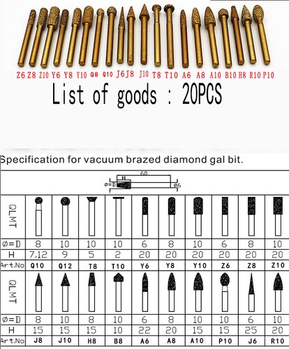 Brazed diamond 20-piece set CNC stone jade jade carving head grind wheel knife - Picture 4 of 6