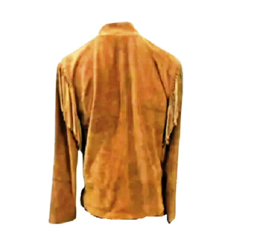 Camisa para hombre occidental marrón piel de cordero cuero con flecos montaña MMS297 - Imagen 3 de 4