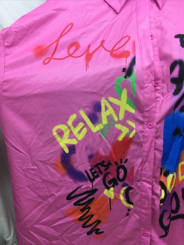 Women’s Spray Paint Graffiti Style Chiffon Overshirt - Size 3XL Pink - Picture 2 of 6