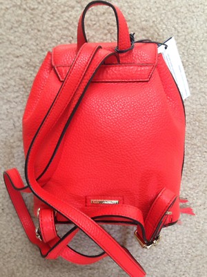 NWT Rebecca Minkoff Micro Unline Leather Backpack In Poppy  display picture 3