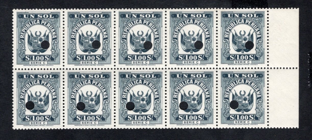 Peru 1960th block of 10 stamps Mi# 1 Sol PROOF R MNH